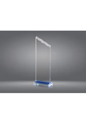 Trofeo cristal forma pico irregular detalle azul