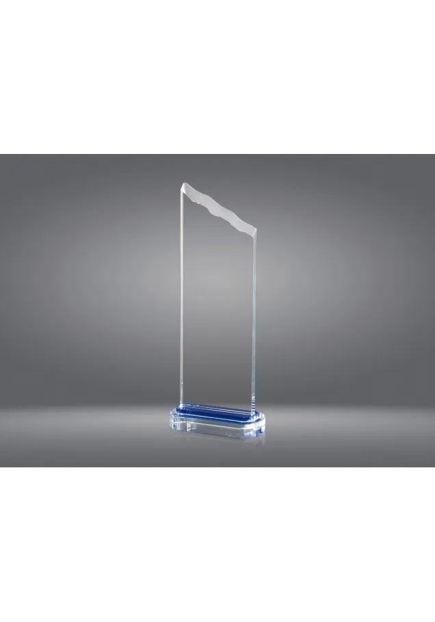 Trofeo cristal forma pico irregular detalle azul