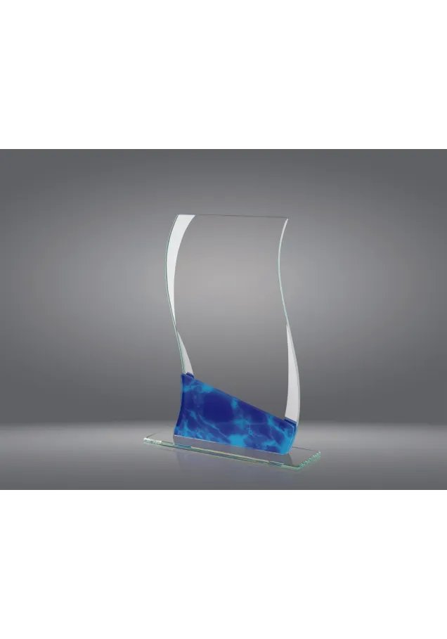 Trofeo cristal onda azul