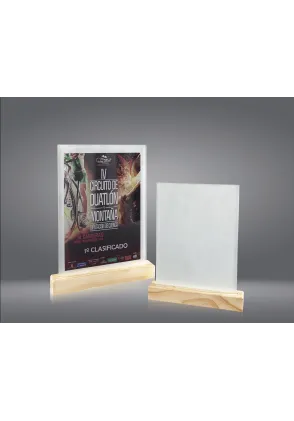 Trofeo cristal rectangular impreso color soporte madera 