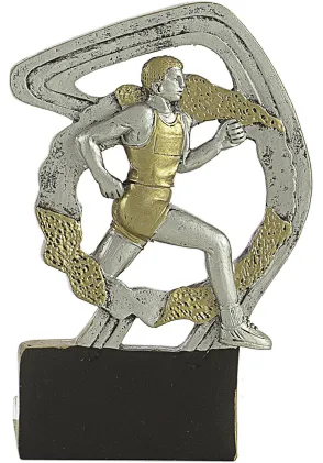 Trofeo deportivo en resina oro/plata  cross hombre