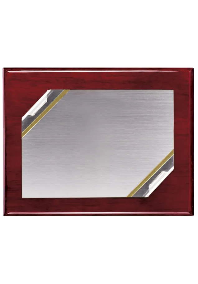 Placa homenaje plata ley forma rectangular y detalle cuatro remaches en las cuatro esquinas