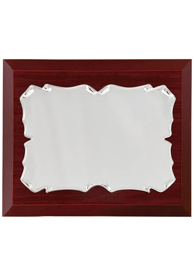Placa homenaje comercial rectangular aluminio forma pergamino lateral redondo