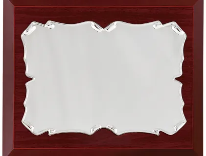 Placa homenaje comercial rectangular aluminio forma pergamino lateral redondo
