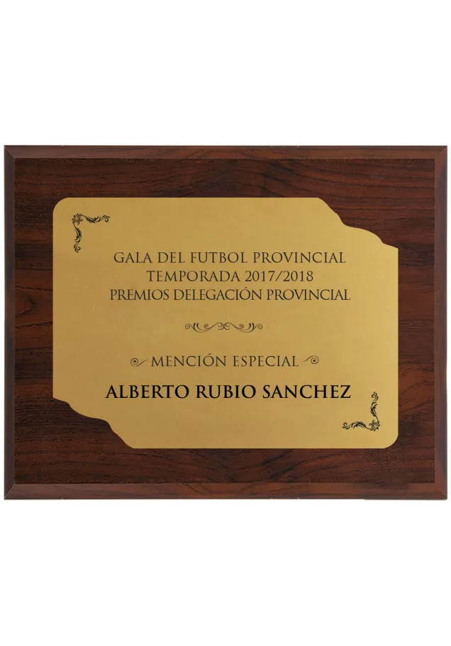 Placa homenaje nogal style oro