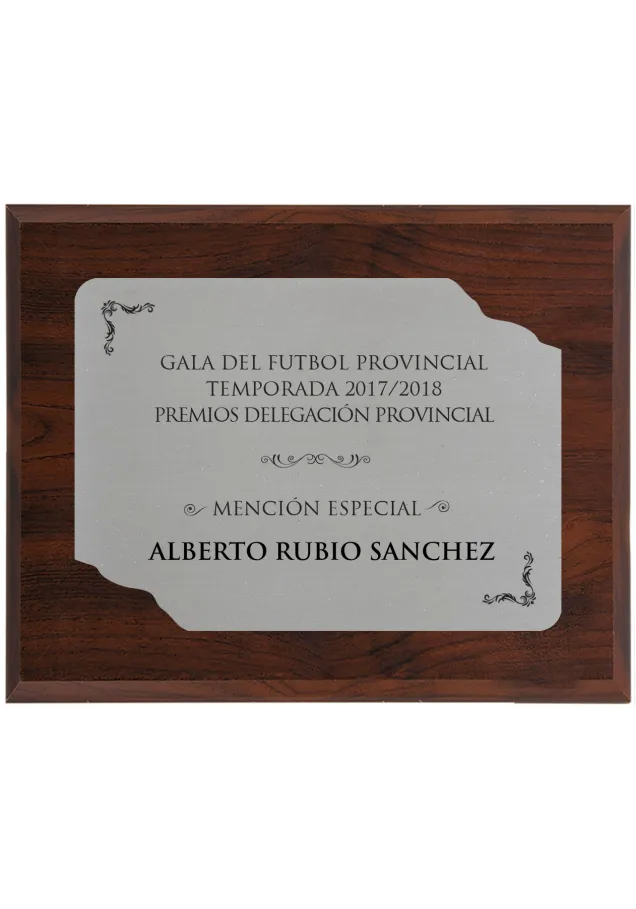 Placa homenaje nogal style plata