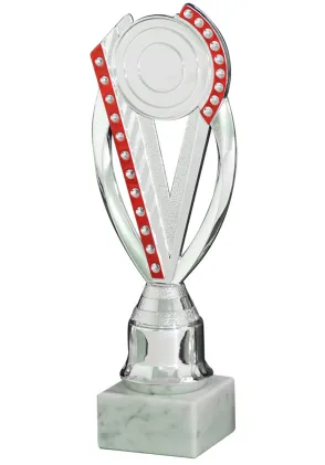 Trofeo de Reconocimiento Rojo con Diseño Moderno y Base de Mármol