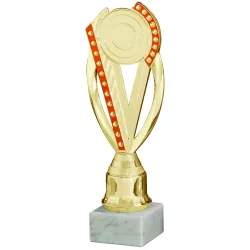 Trofeo de Reconocimiento Dorado con Diseño Moderno y Base de Mármol