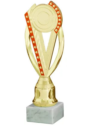 Trofeo de Reconocimiento Dorado con Diseño Moderno y Base de Mármol