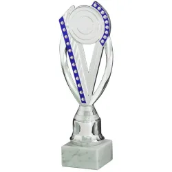 Trofeo de Reconocimiento Azul con Diseño Moderno y Base de Mármol