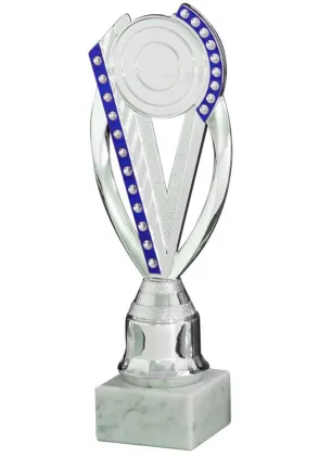 Trofeo de Reconocimiento Azul con Diseño Moderno y Base de Mármol