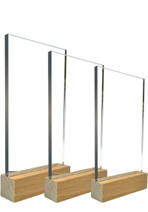 Trofeos de Acrílico y Madera – En 3 en Diferentes Tamaños