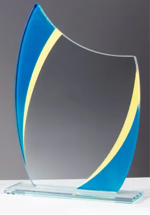 Trofeo de Cristal con Diseño Onda Azul y Amarillo