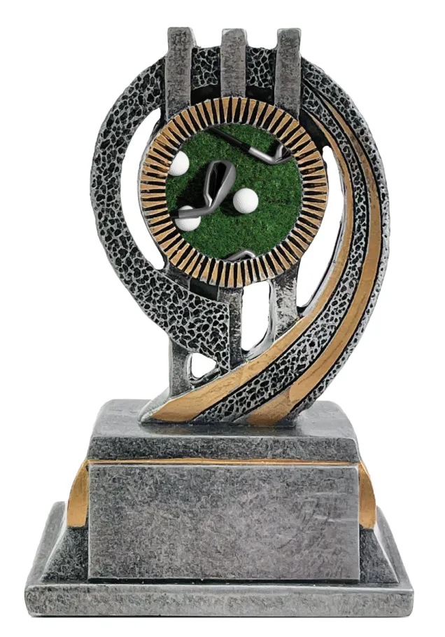 Trofeo de Golf Elegante en Resina con Detalles en Oro y Plata – Premio Deportivo Personalizable