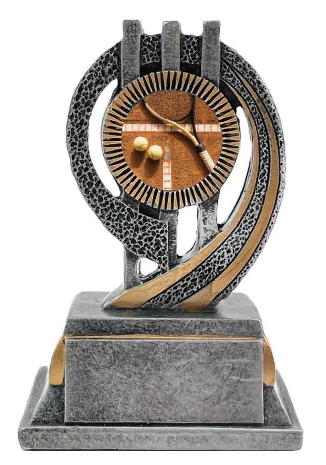Trofeo de Tenis Elegante en Resina con Detalles en Oro y Plata – Premio Deportivo Personalizable