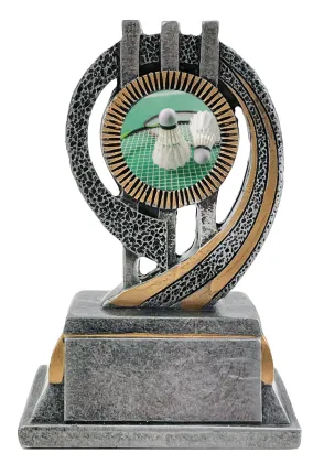 Trofeo de Badmintón Elegante en Resina con Detalles en Oro y Plata – Premio Deportivo Personalizable