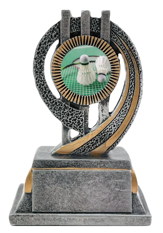 Trofeo de Badmintón Elegante en Resina con Detalles en Oro y Plata – Premio Deportivo Personalizable