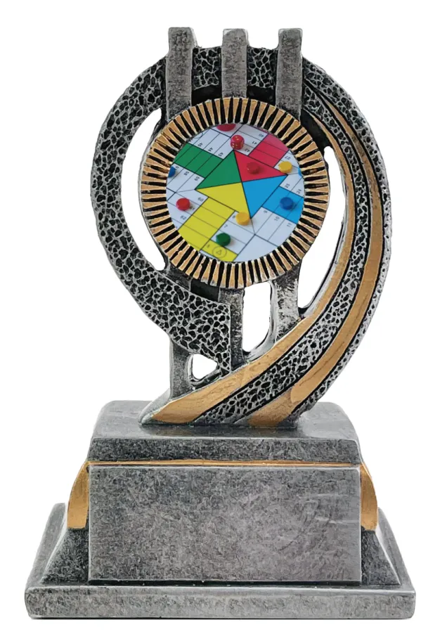 Trofeo de Parchis Elegante en Resina con Detalles en Oro y Plata – Premio Deportivo Personalizable