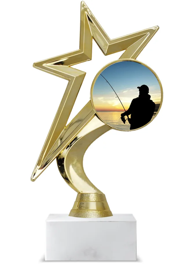 Trofeo de Pesca Deportivo en Oro con Base de Mármol – Premio Personalizable 🎣🏆